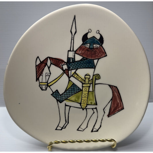 Vintage Folk Art Stavangerflint Norway Plate Warrior Viking Horse Read