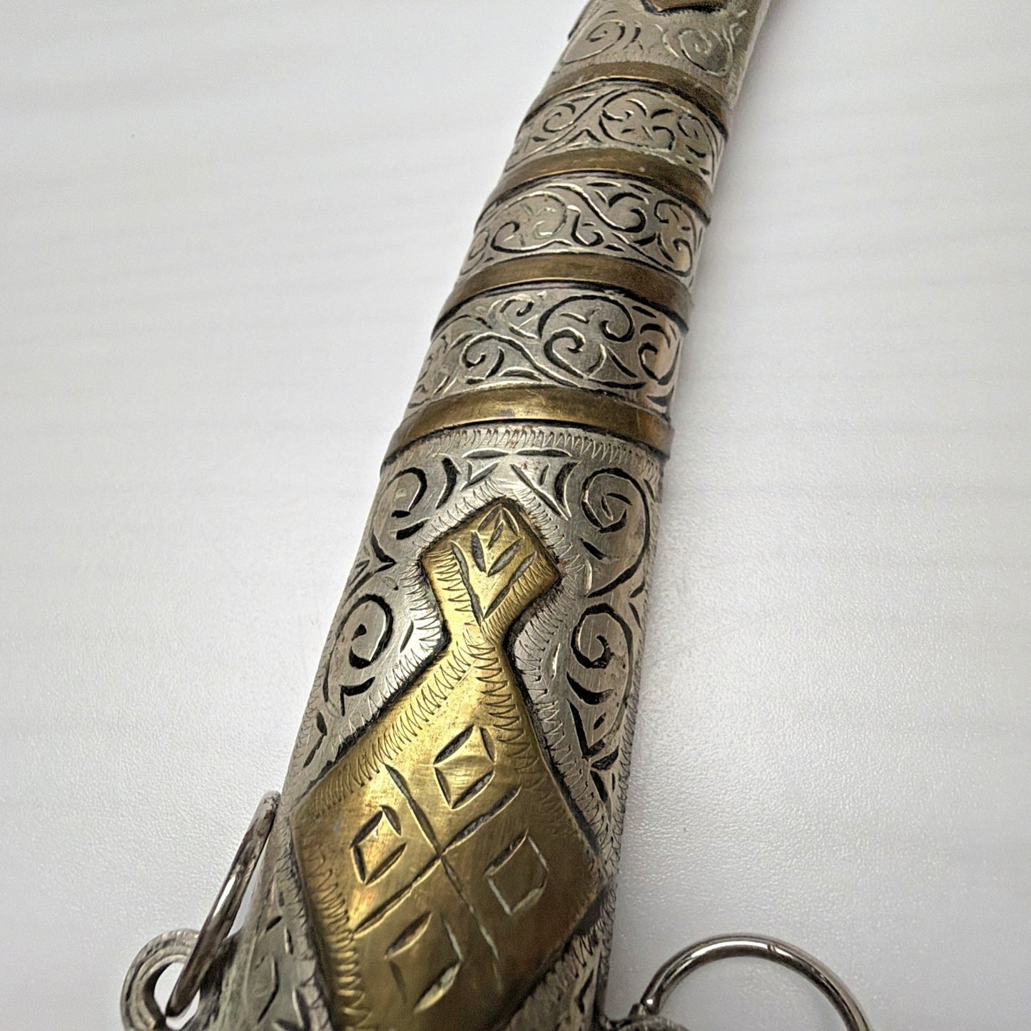 Old Moroccan Berber Islamic Dagger Sheath Only Silver Brass Inlay