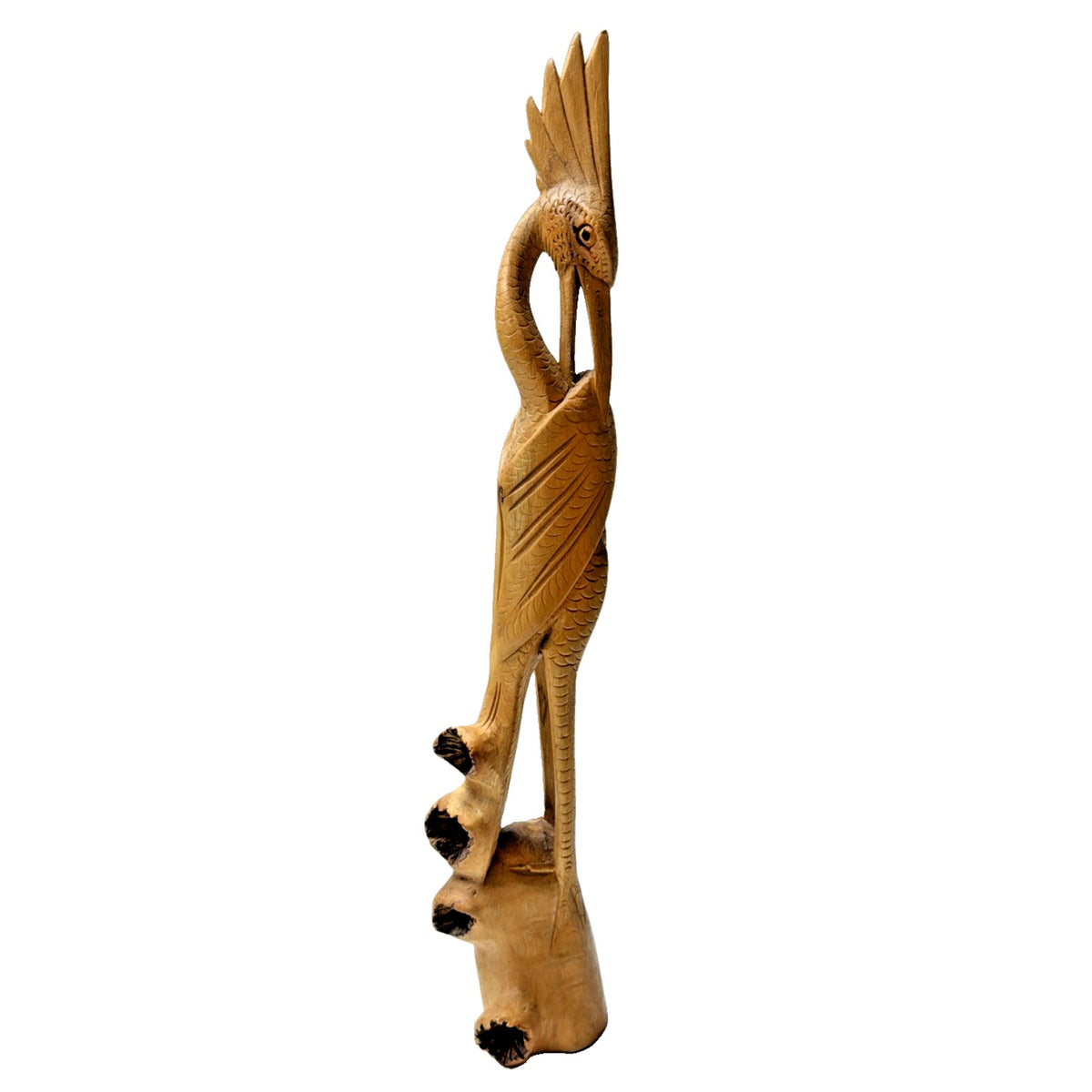 Vintage Hand Carved Heron Egret Sculpture Burlwood Wood Root Bird Statue