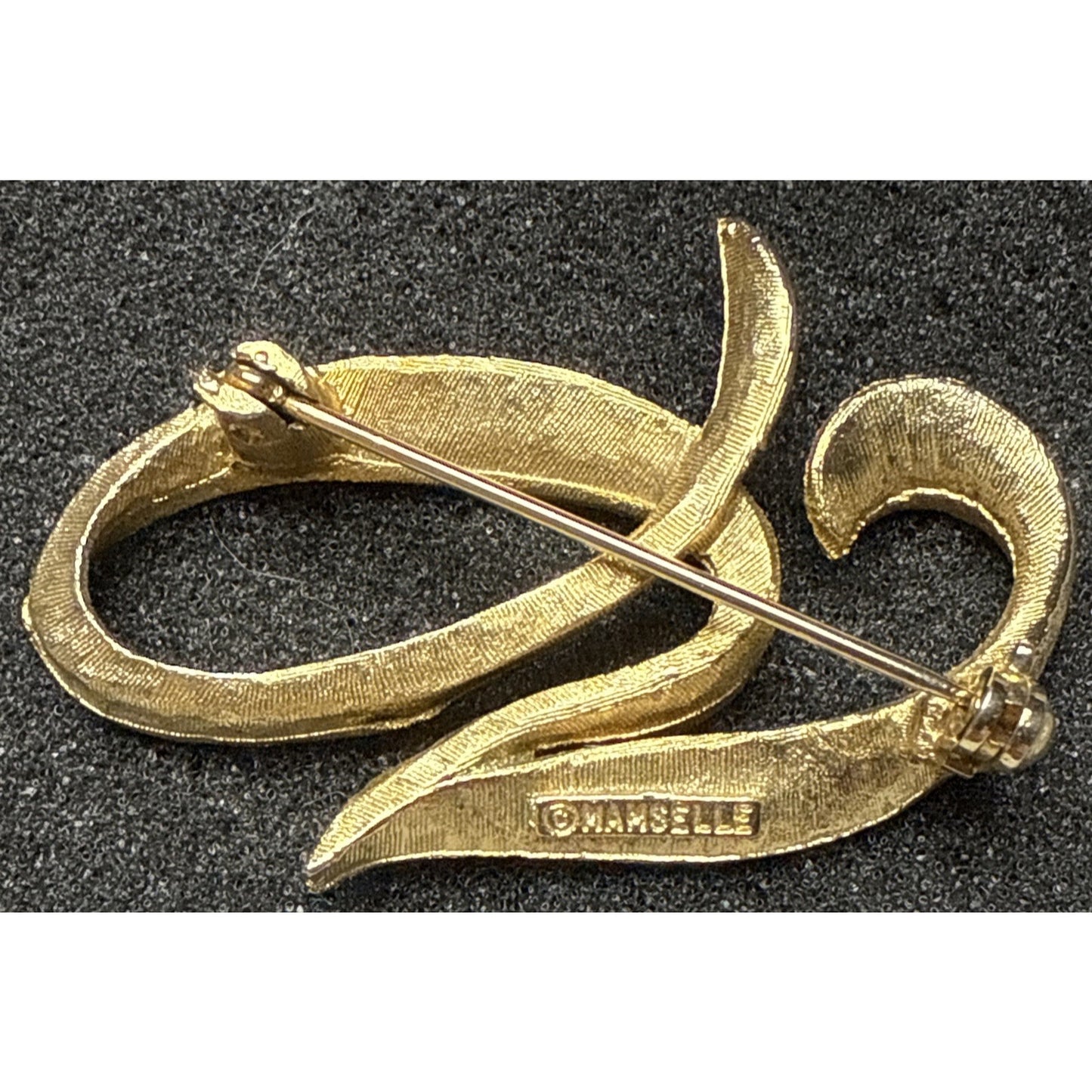 Vintage 70s Mamselle Brooch Pin Gold Tone Brushed Letter G Monogram Initial