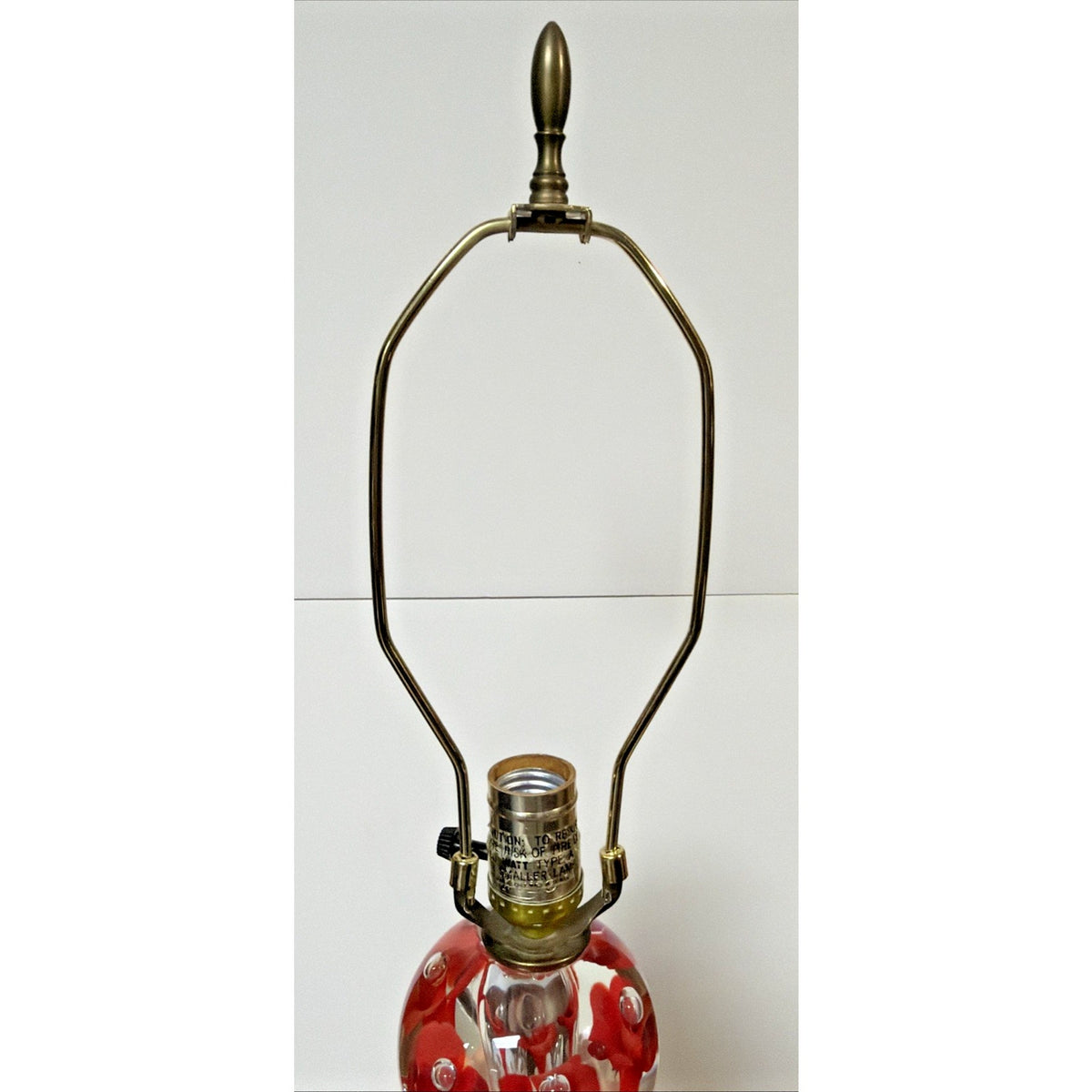 Vtg Clair Joe Rice Art Glass Red Trumpet Flower Lamp Paperweight Ornate L&L WMC