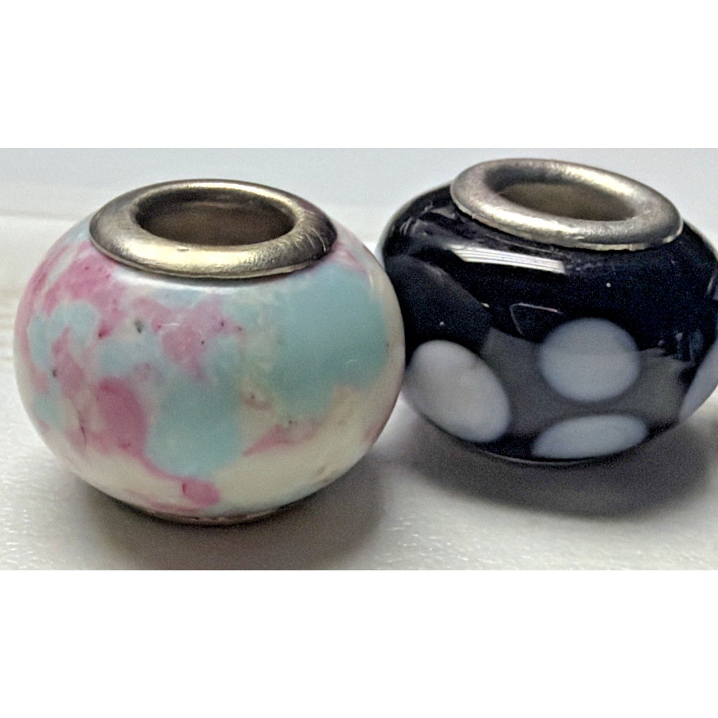 Lot of 10 Lampwork Art Glass Porcelain Floral Sterling Silver Bead Charms As Is
