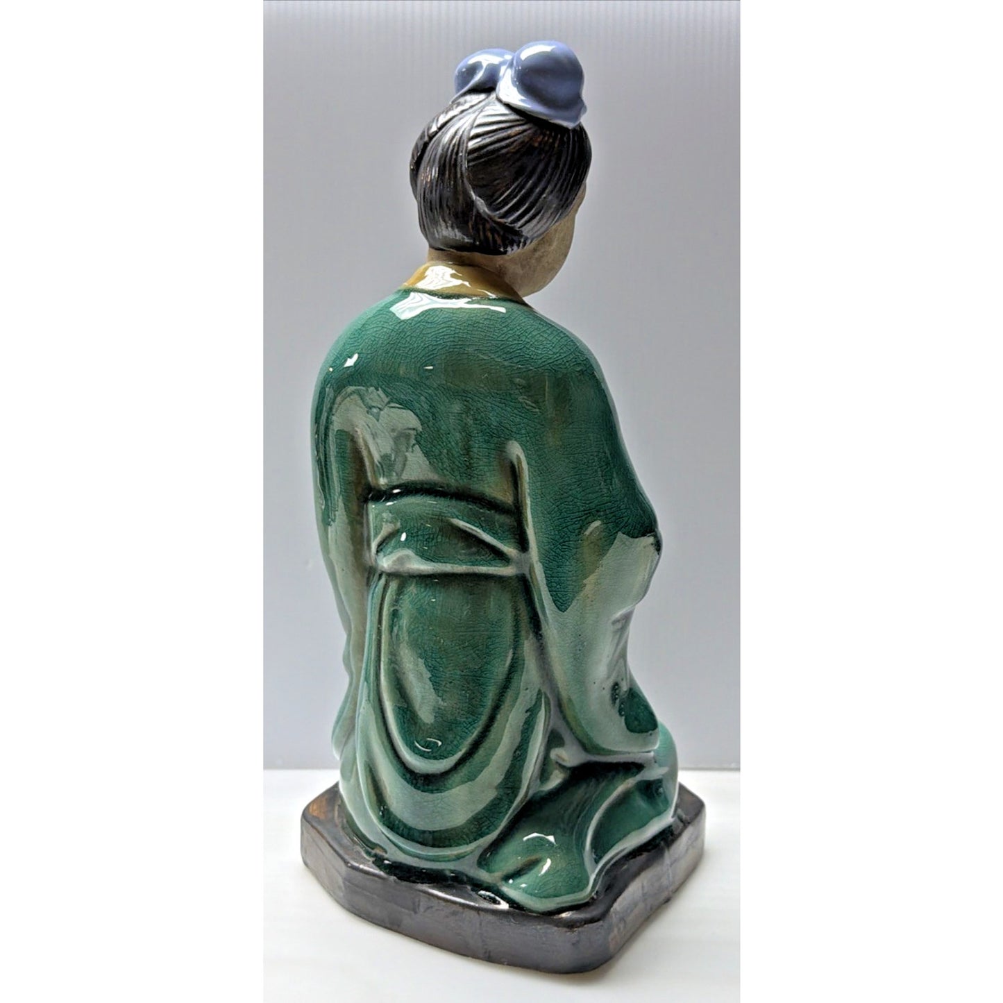 Shiwan Mudman Pottery Chinese Celadon Glazed Woman Sculpture Pitcher Bow