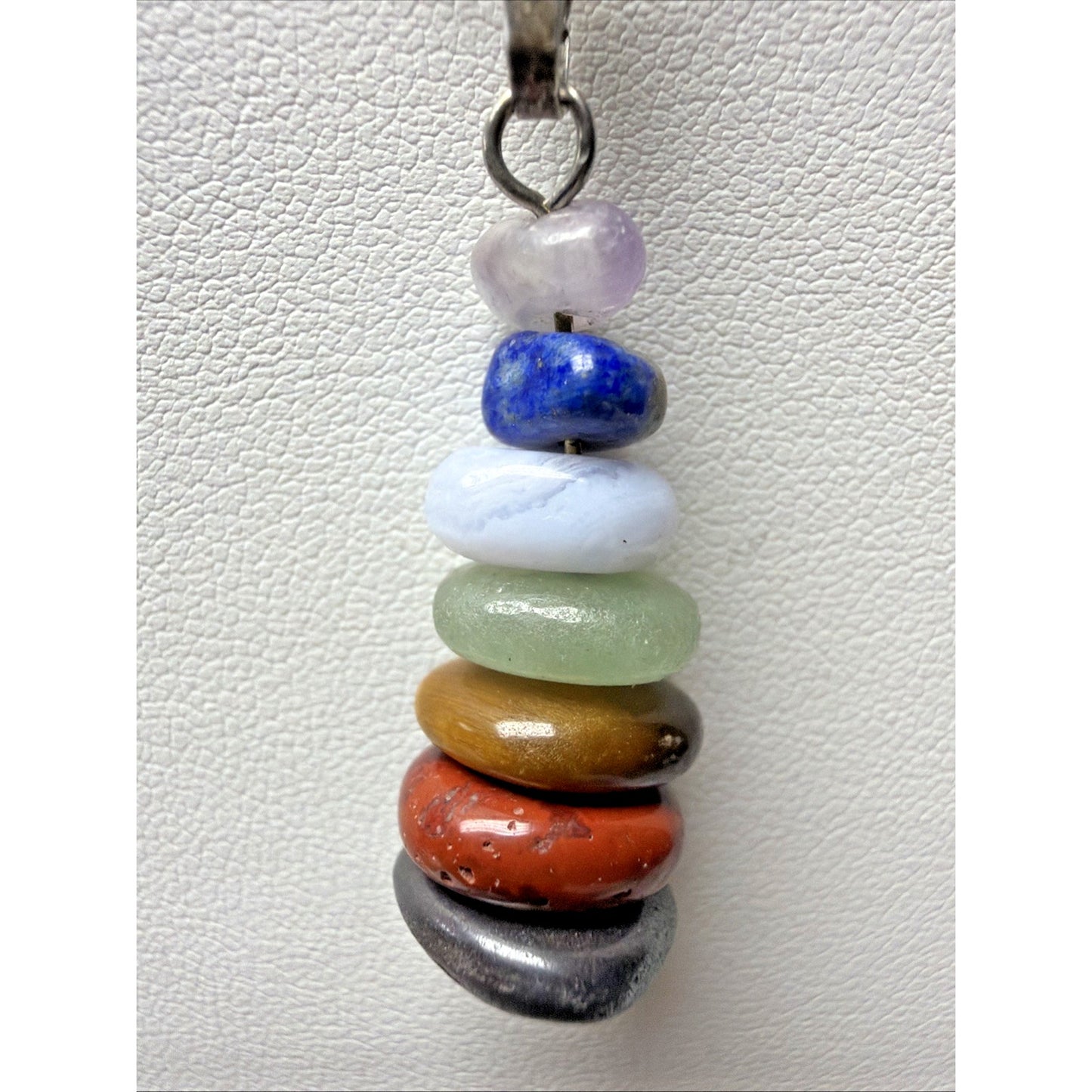 Vtg Semi Precious Stacked Stone Pendant Sterling Silver 18 Inch Chain Necklace