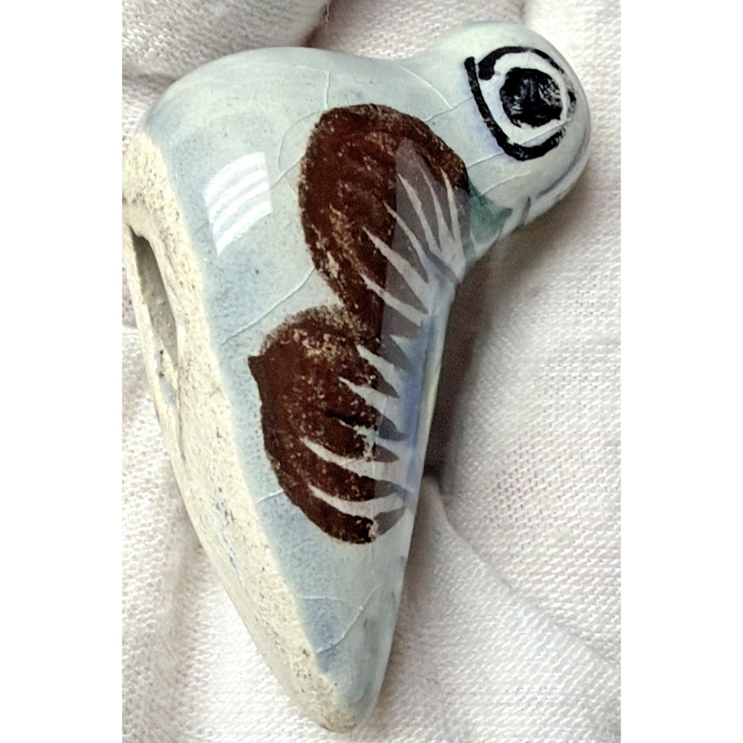 Vtg Mexican Tonala Pottery Mini Bird Hand Painted Glazed Floral Signed As Is