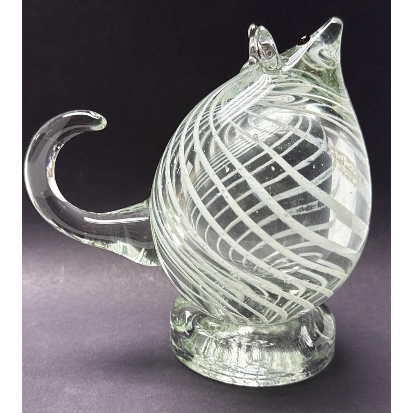 Vintage Blown Glass Mouse White Spiral Curved Tail Figurine Paperweight As Is