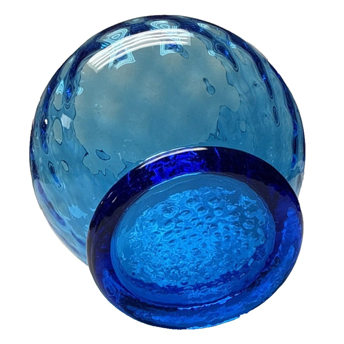 MCM Empoli Blue Diamond Optic Footed Vase Rose Bowl Blown Glass As Is