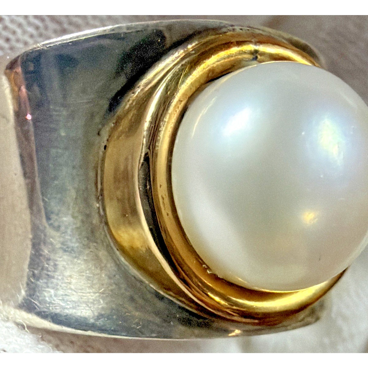 Italy Sterling Silver 18kt Gold Ring 9.5-10mm Pearl Wide Band Sz 7 Read