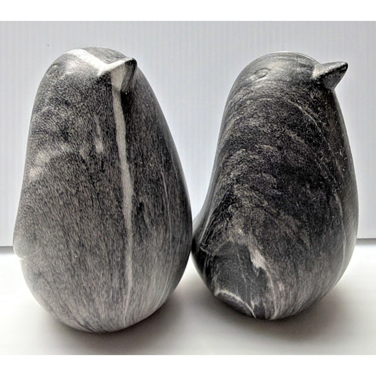 MCM Lot of 3 Ceramic Penguin Bird Figurines Marble Slate Glazed Black White Gray