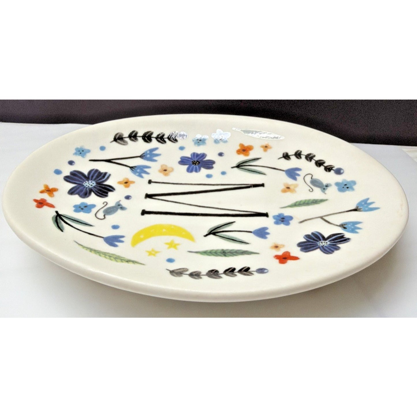 Anthropologie Amelia Herbertson Ceramic Floral Monogram M Footed Soap Dish
