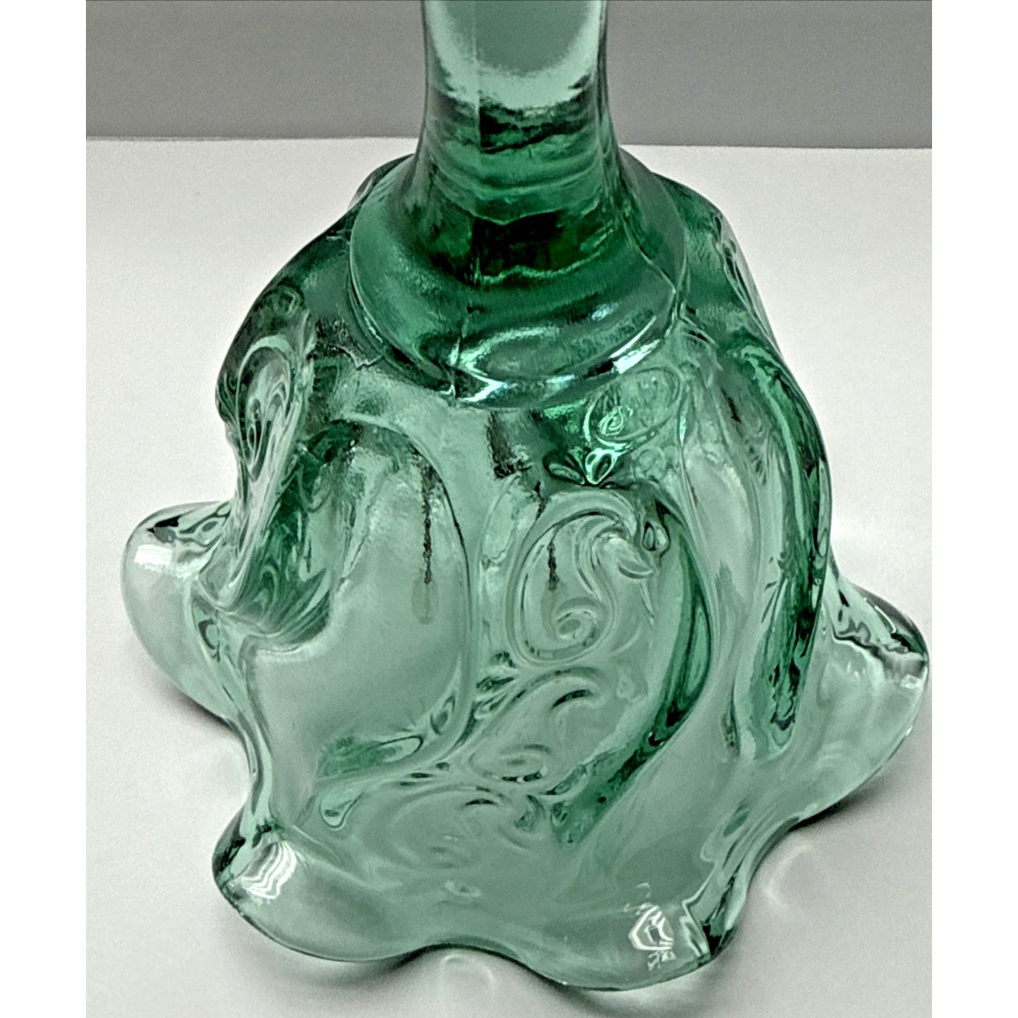 Vintage Fenton Glass Bell Sea Mist Green Pacific Swirl Ruffled Edge As Is