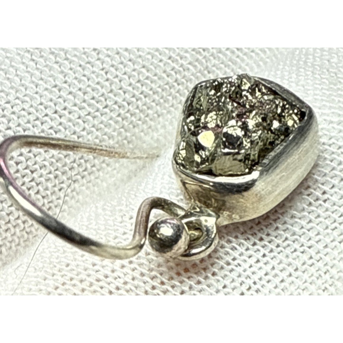 Vintage NC 925 Sterling Silver Rough Pyrite Druzy Bezel Dangle Earrings