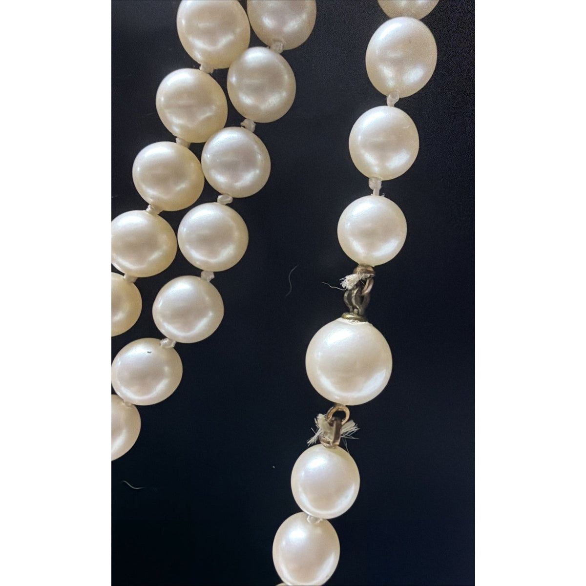 Vintage Long Faux Pearl Necklace Cream Hand Knotted Garland As Is Read