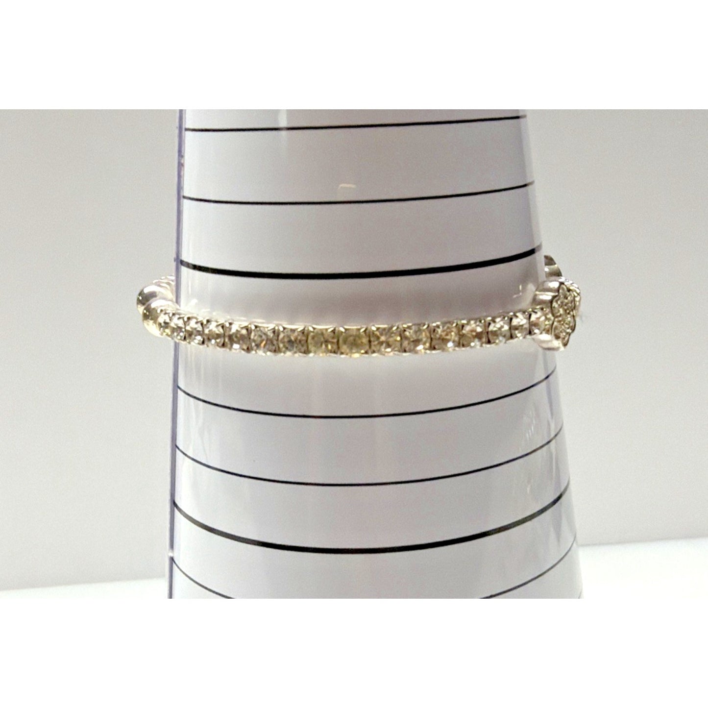 Vintage Clear Rhinestone Silver Cuff Bracelet Flower Clover