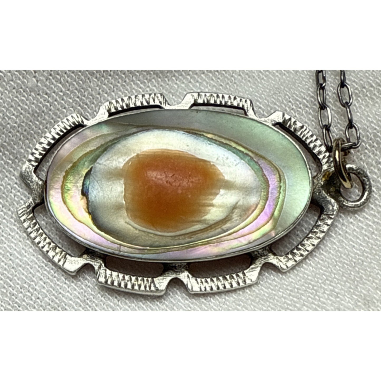 Art Deco Sterling Silver Abalone Blister Pearl Pendant Necklace Chain As Is