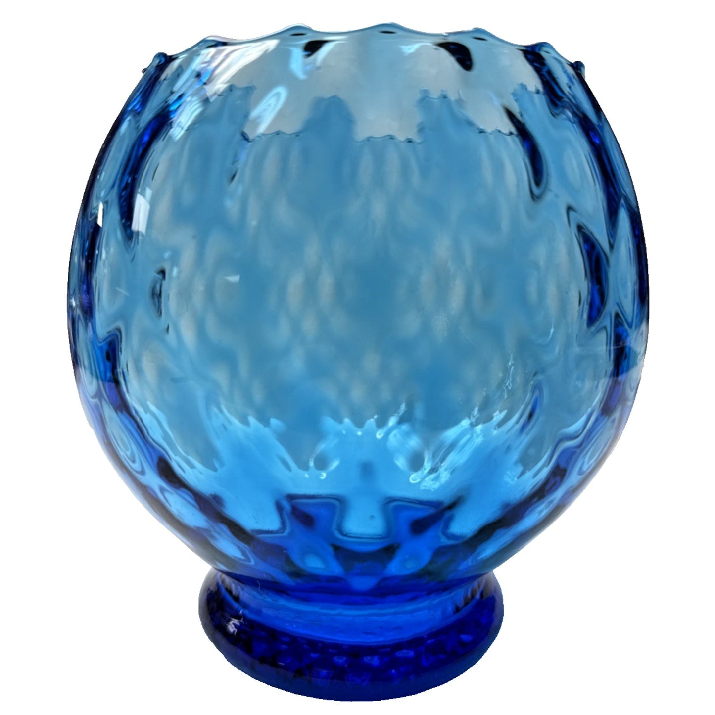 MCM Empoli Blue Diamond Optic Footed Vase Rose Bowl Blown Glass As Is