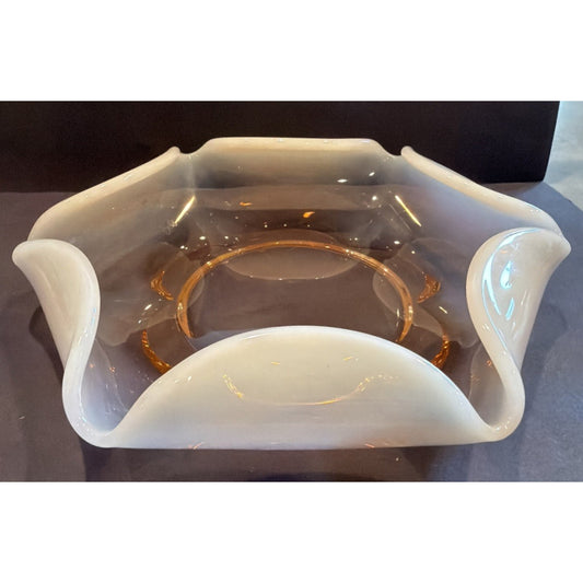 Vintage Duncan Miller Canterbury Pink Opalescent Lotus Bowl 6 Sided Flower Dish