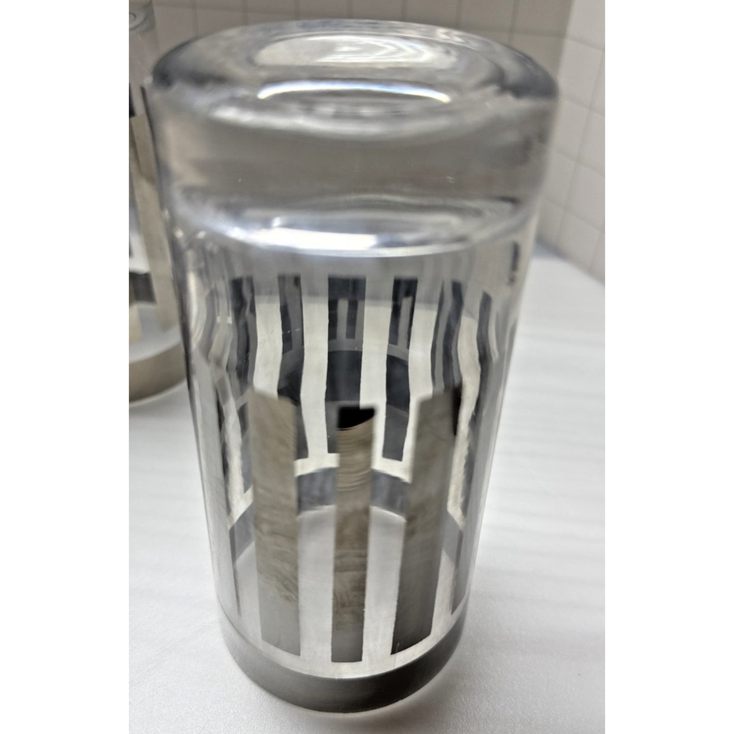 MCM Lot of 4 Dorothy Thorpe Silver Striped 5.5 in Highball Tumblers