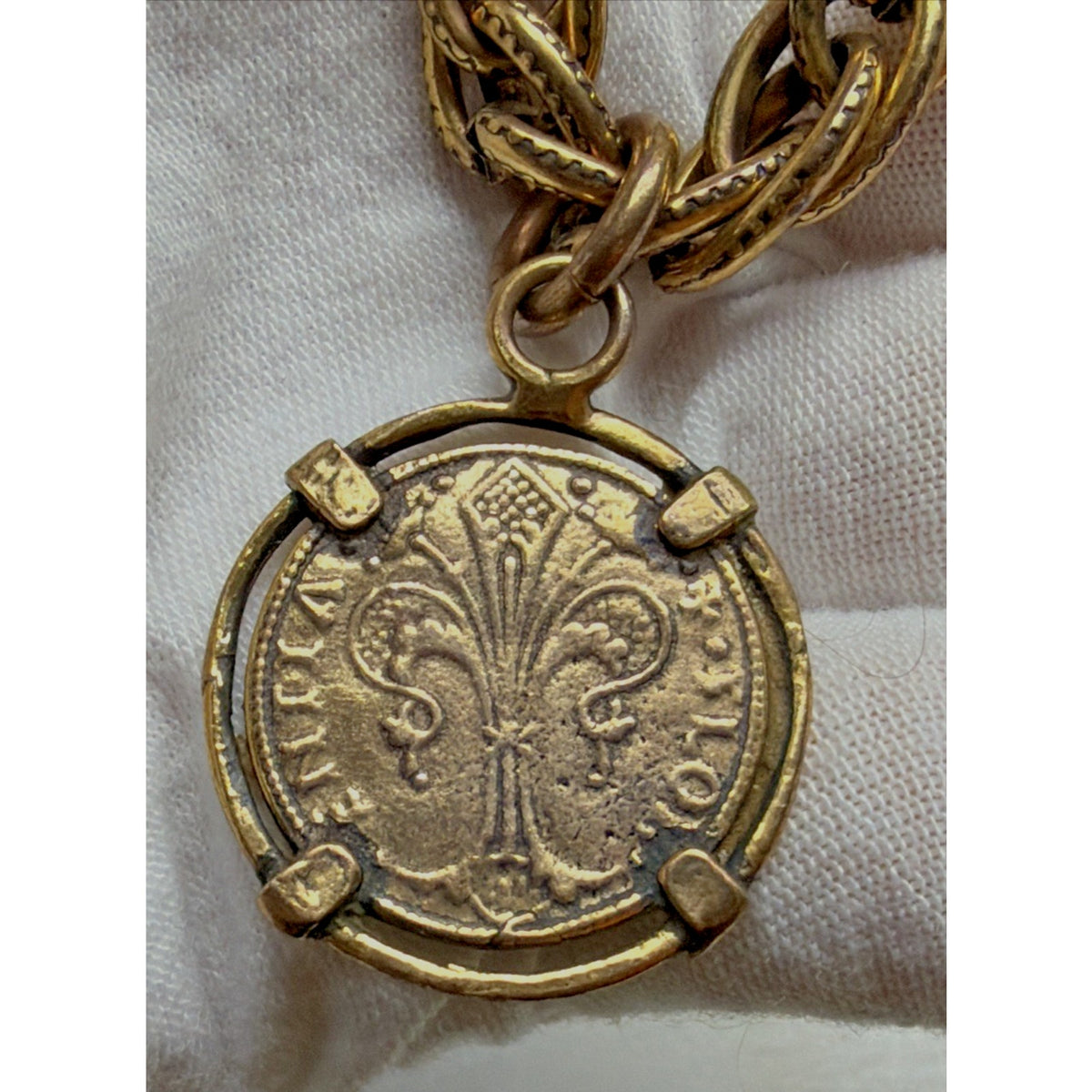 Vintage Coin Charm Bracelet Statement Medallion Florin Saint Jean Baptiste