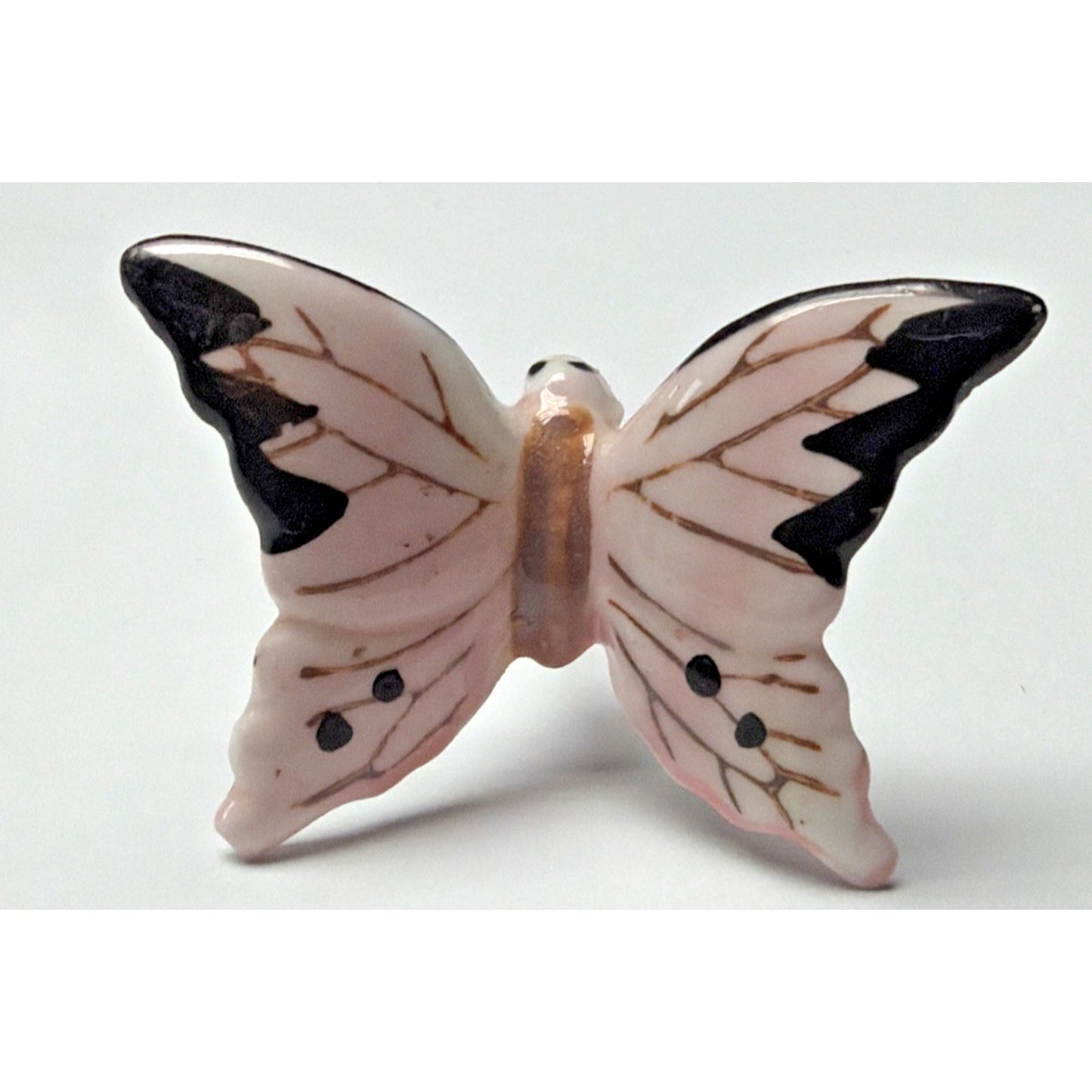 Vintage Hand Painted Porcelain Butterfly Pin Pink Black Monarch Japan