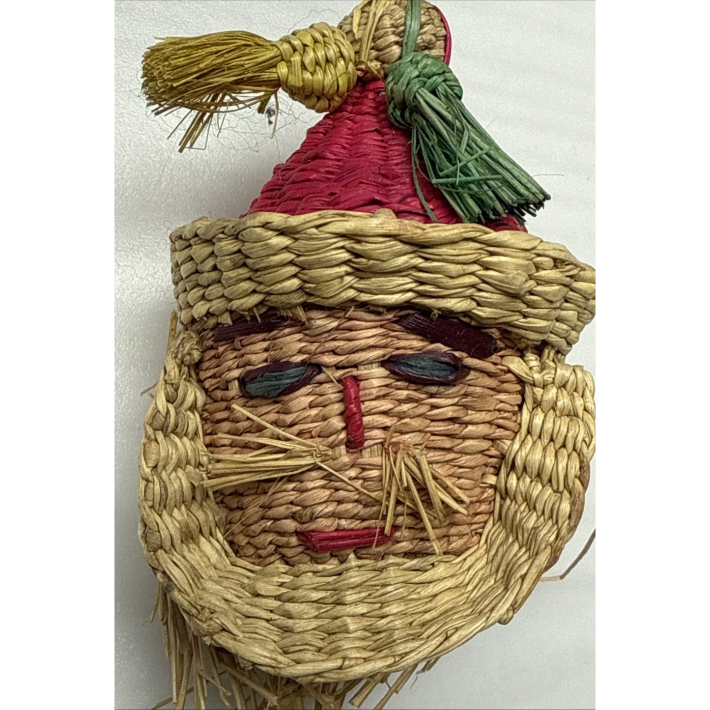Vintage Santa Christmas Ornament Woven Straw Wicker Bells Peruvian As-Is
