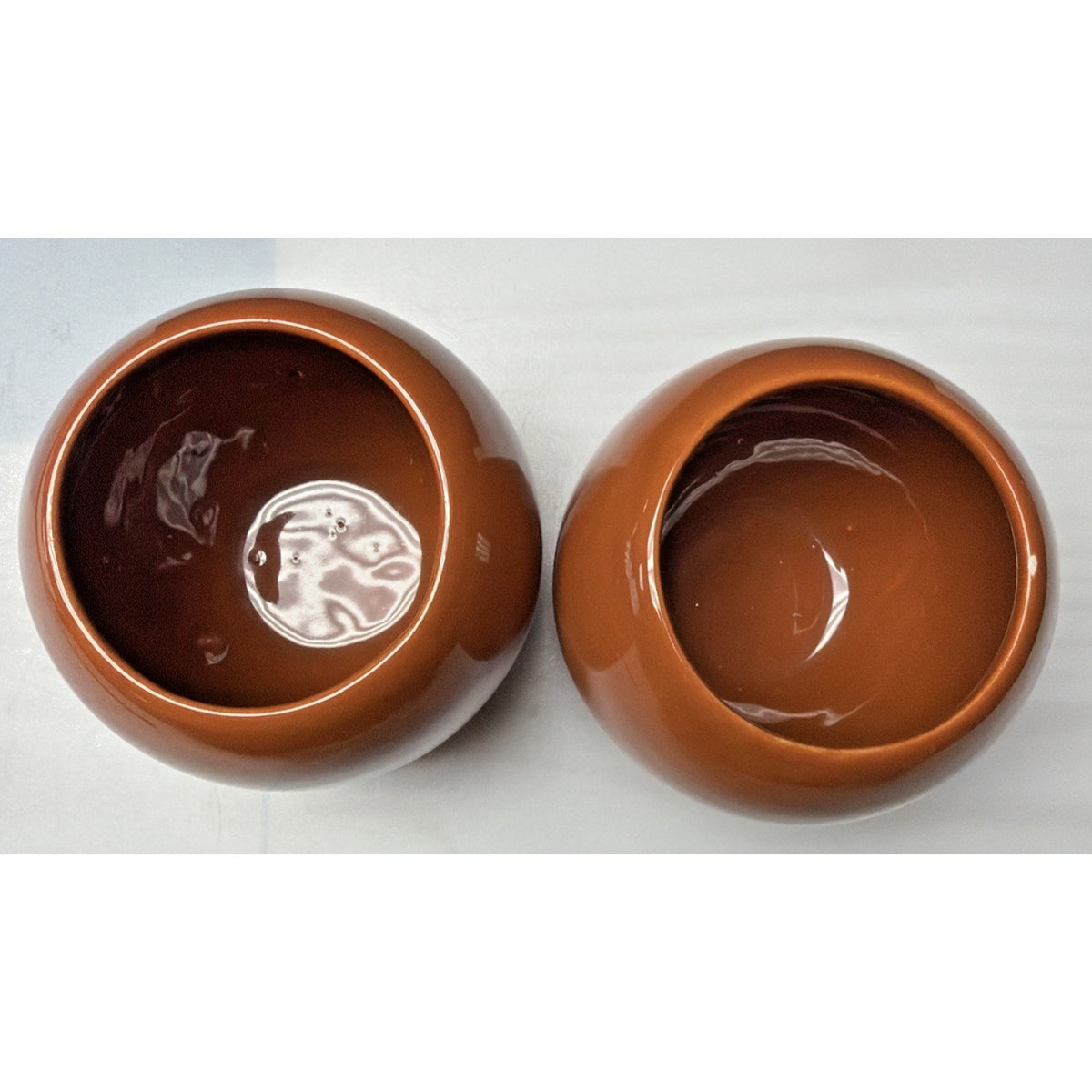 MCM Lot of 2 Haeger Pottery Orb Spherical Ball Planter Vase As Is Brown Read