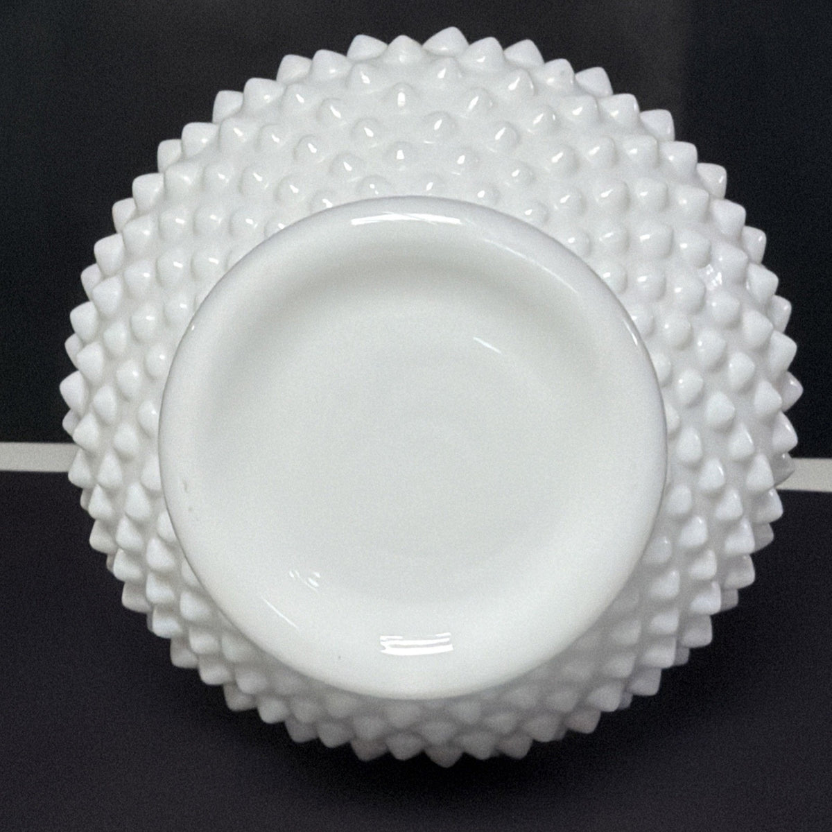 Vintage Fenton Milk Glass Vase Hobnail Ruffled Crimped Rim