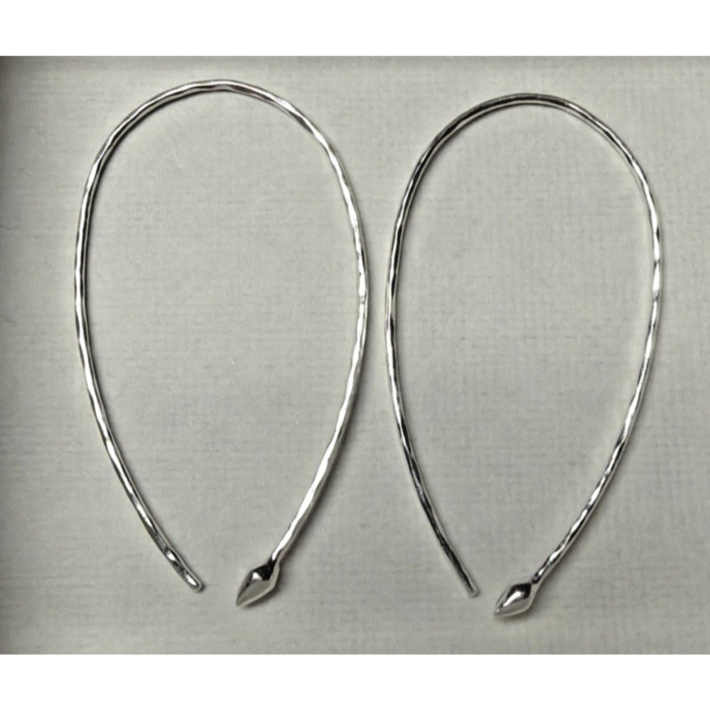 Minimalist Sterling Silver Hammered Teardrop Hoop Threader Long Earrings