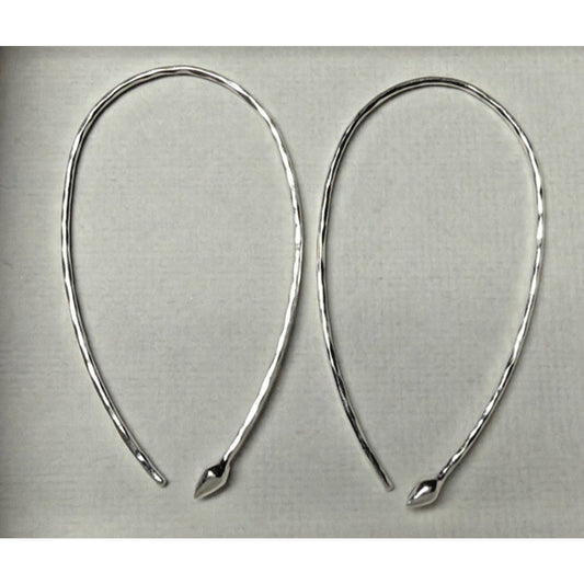 Minimalist Sterling Silver Hammered Teardrop Hoop Threader Long Earrings