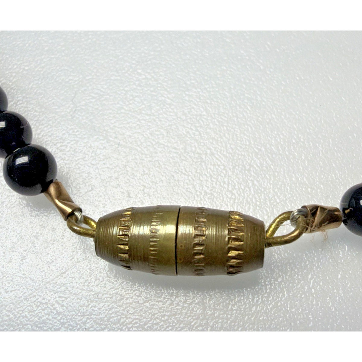 Jet Black Flame Carved Leaf Shape Onyx Bead Gold Spacer Necklace Read Descript
