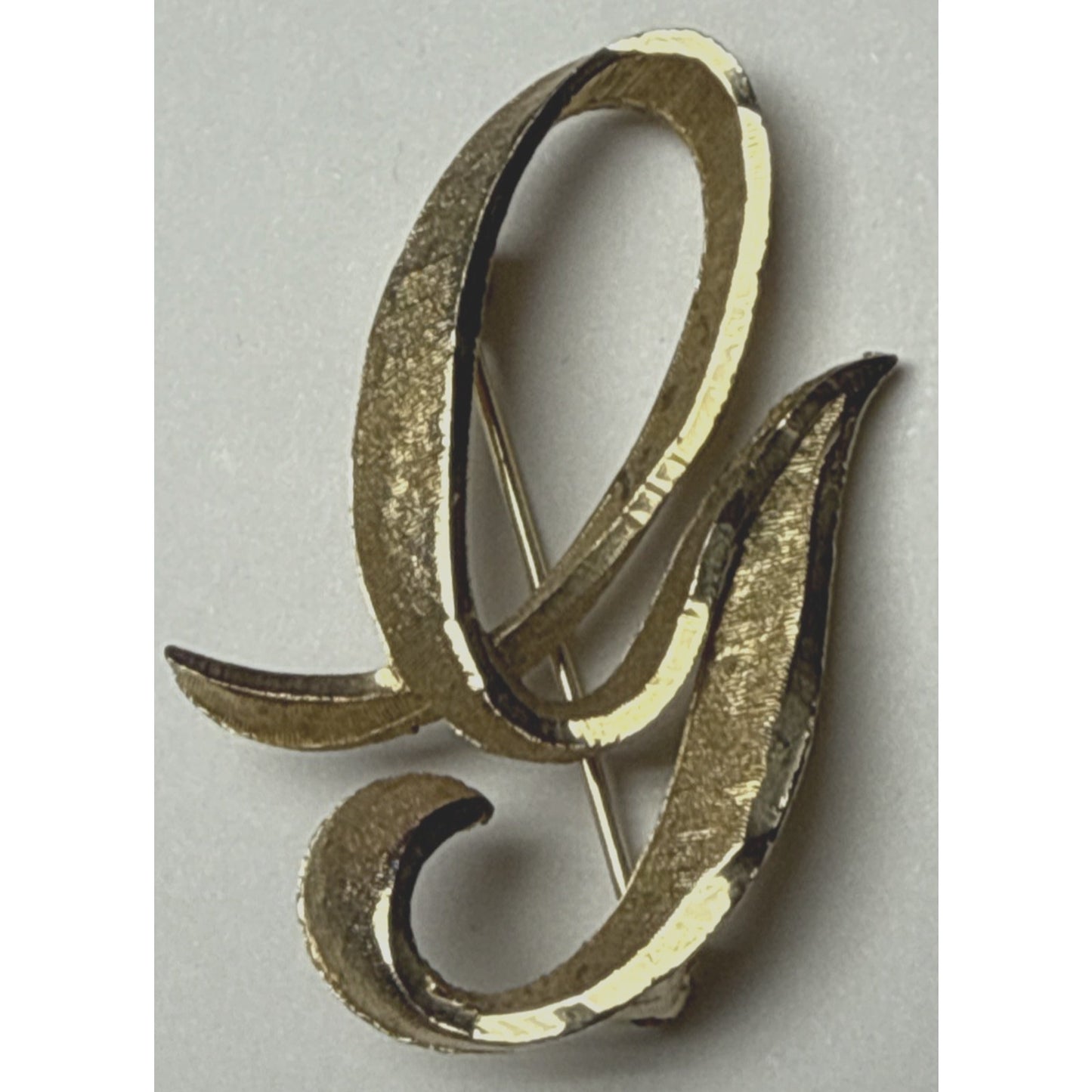 Vintage 70s Mamselle Brooch Pin Gold Tone Brushed Letter G Monogram Initial