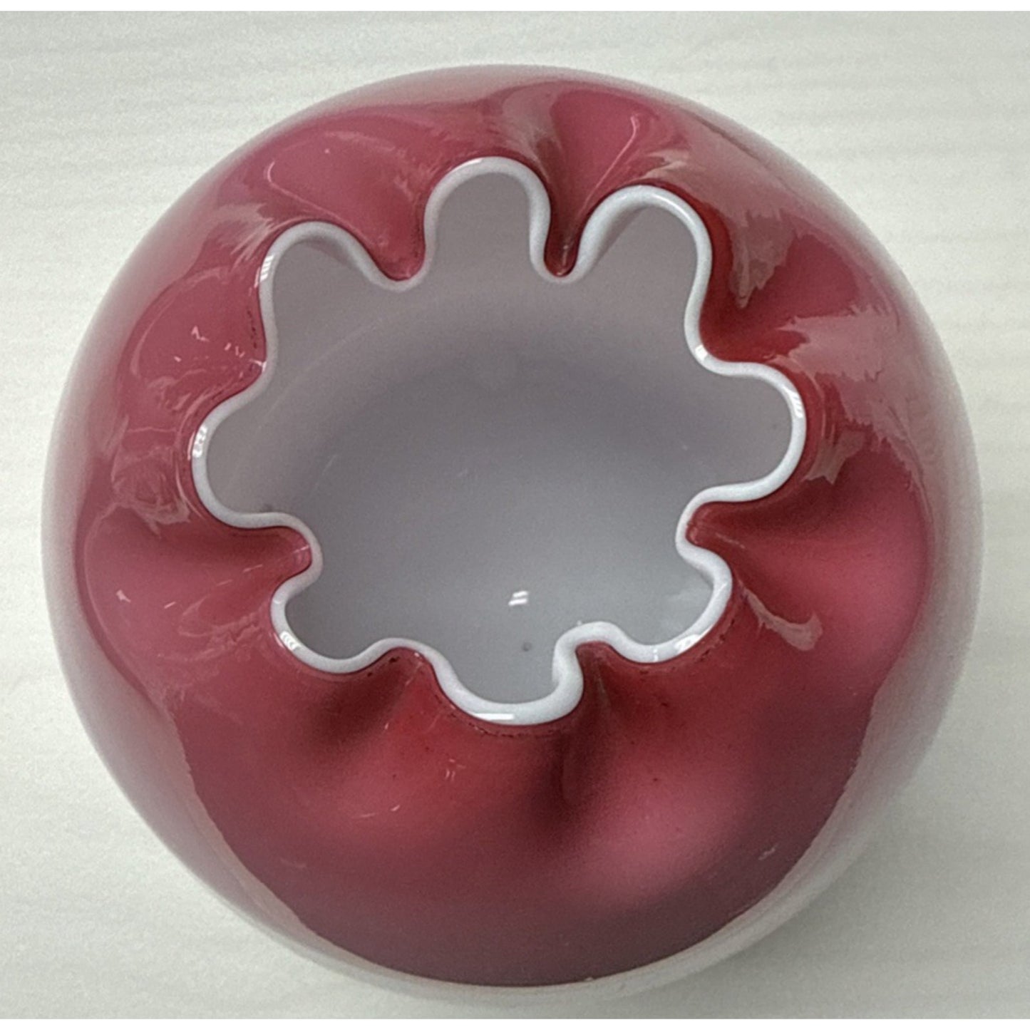 Victorian Stevens Williams Cased Peachblow Vase Crimped Edge Melon