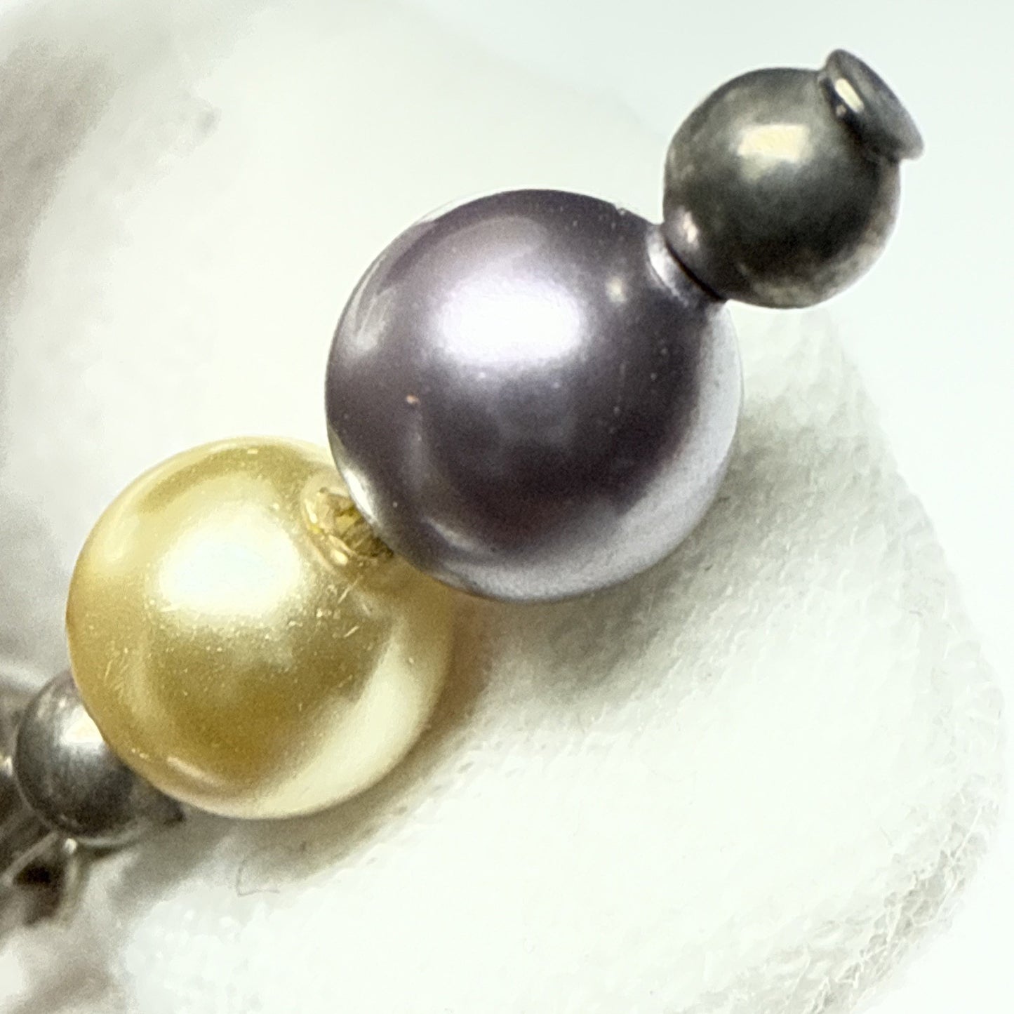 Vtg Purple White Stacked Pearl Leverback Earrings Dangle Drop Sterling Silver