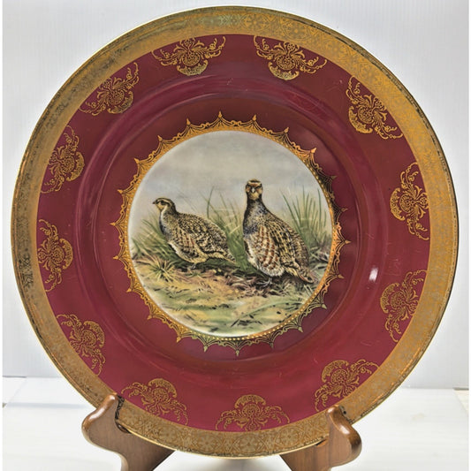 Vintage STW Bavaria Game Plate Pink Fuchsia Quail Gold Gilt Trim Ornate