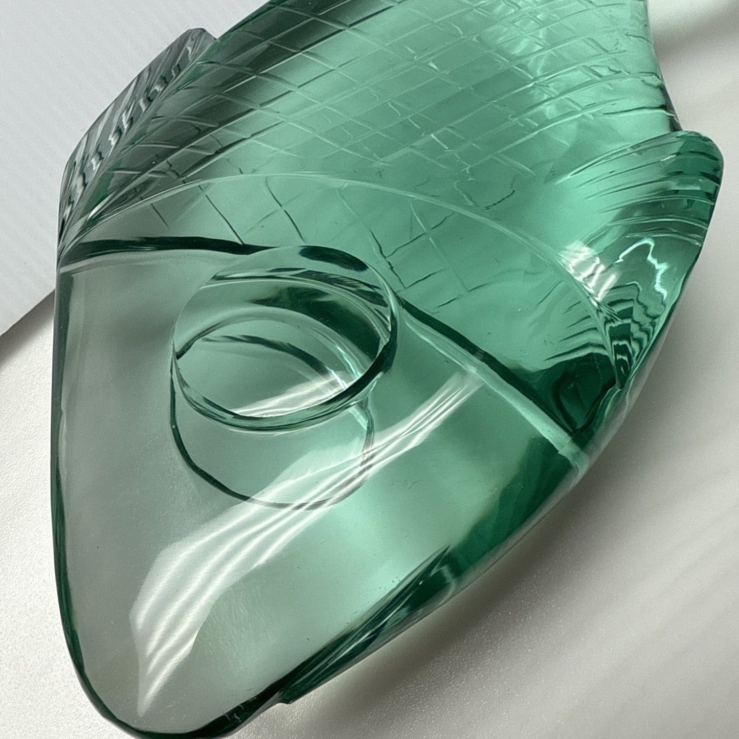 Vintage Cut Crystal Goldfish Big Eye Koi Fish Sculpture Aqua Green As-Is