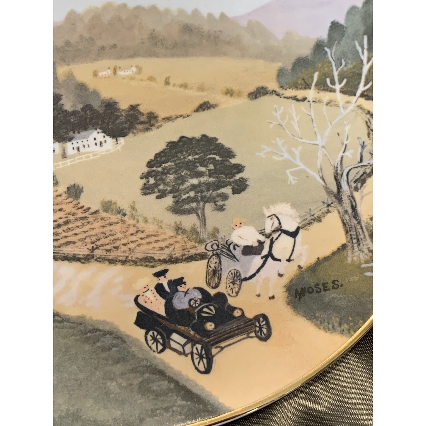 Grandma Moses Memories of America Collector Plate The Old Automobile COA Case
