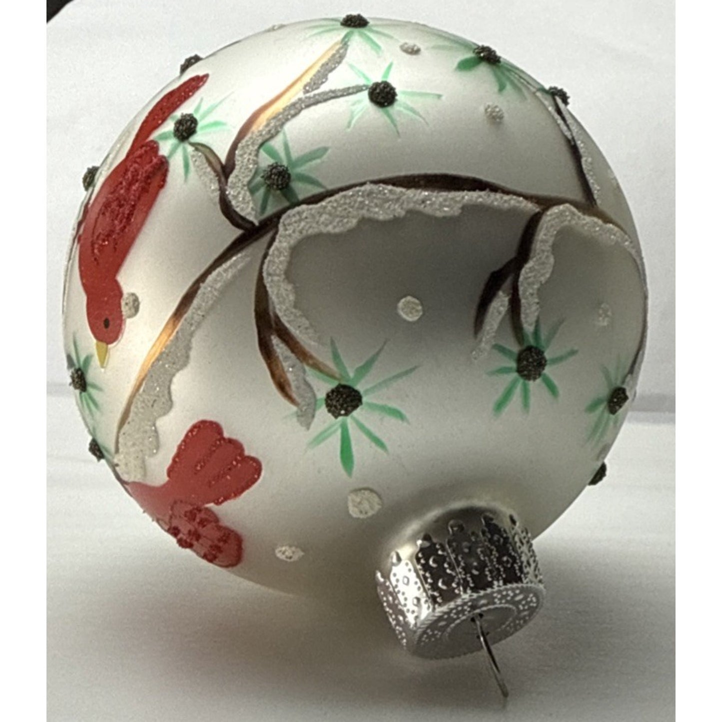 Sterling Inc Blown Mercury Glass Hand Painted Christmas Ornament Cardinals Box