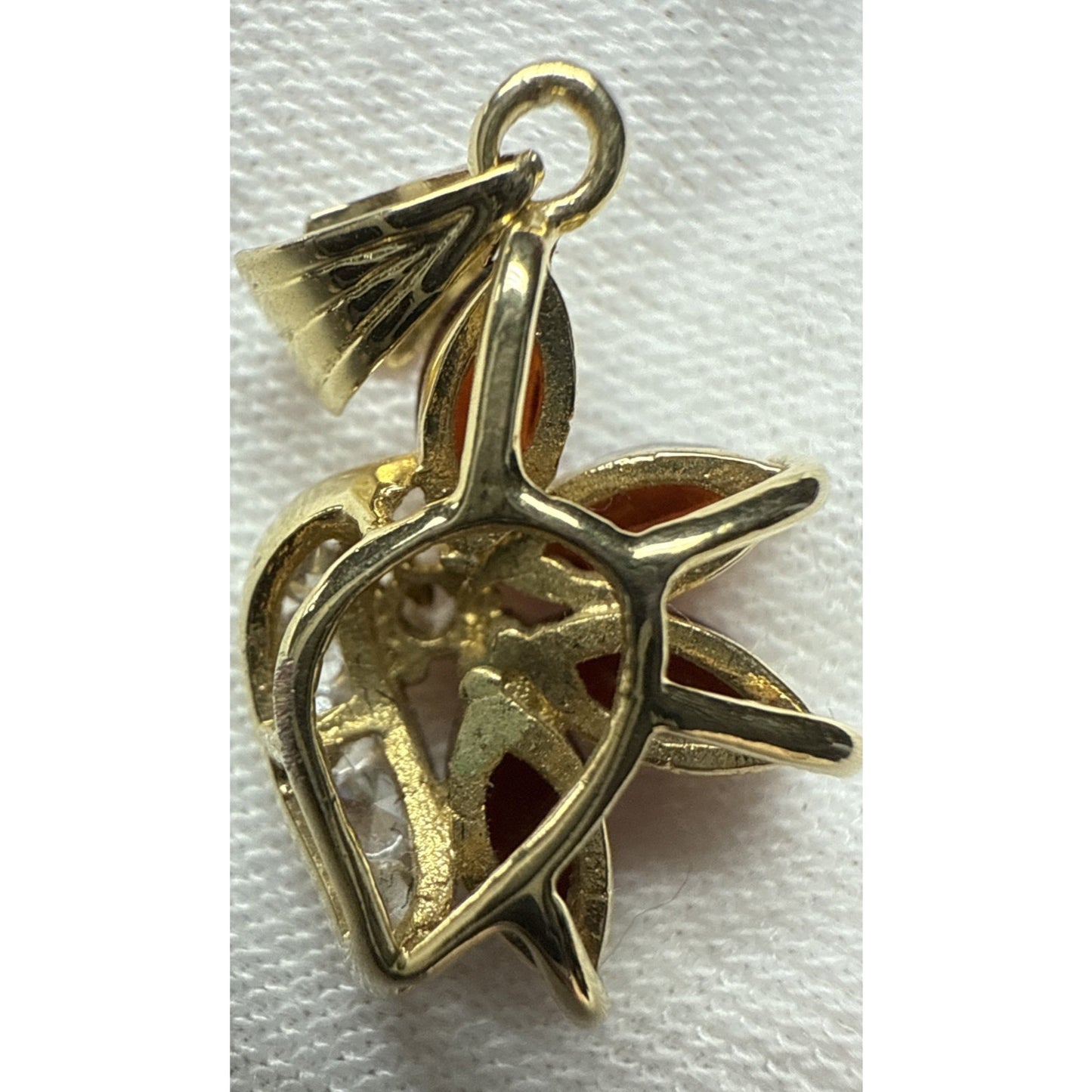 Vintage 10k Gold Plated Flower Cluster Pendant Charm Ruby Garnet Crystal As-Is