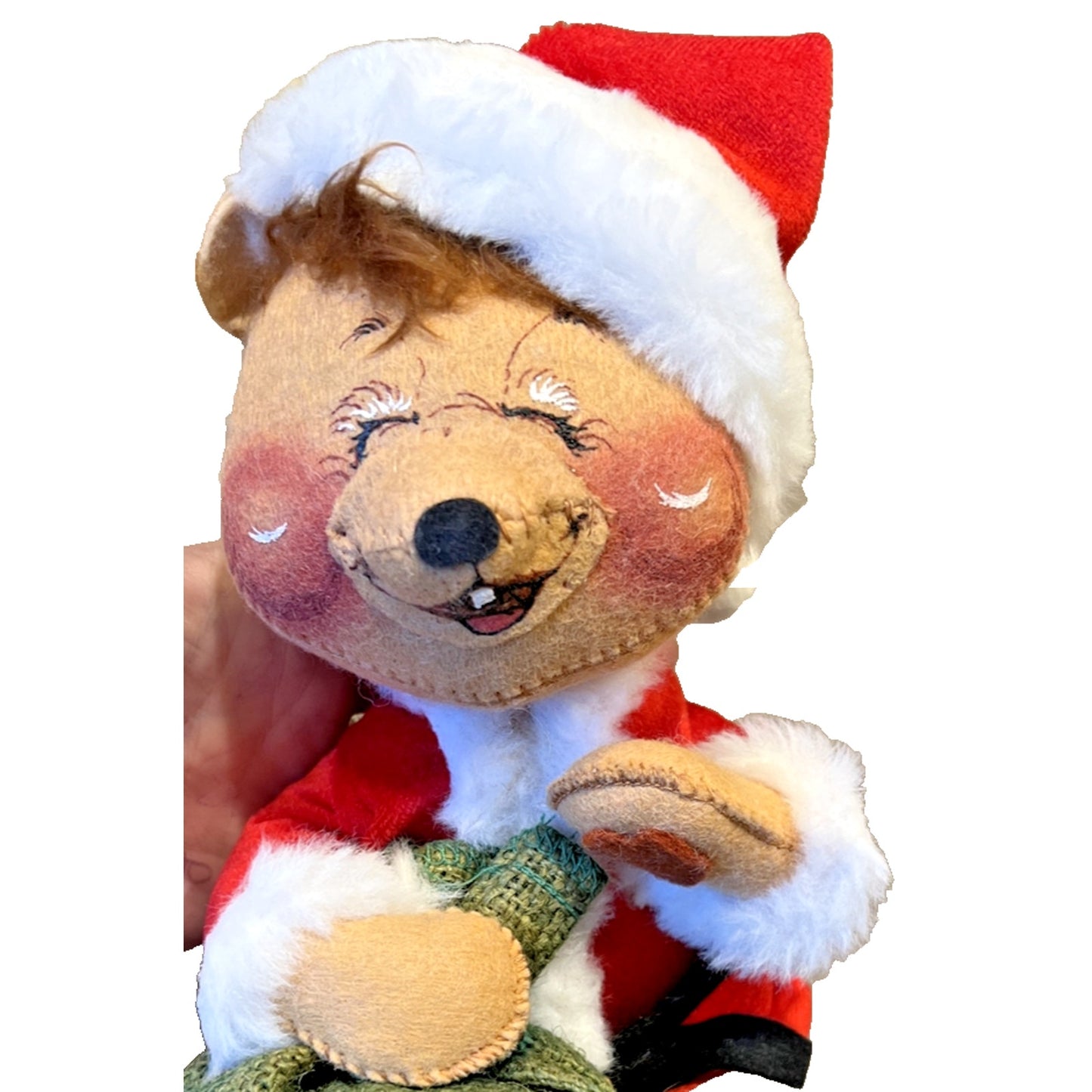 Vintage Annalee Doll Santa Bear Burlap Bag Jolly Christmas