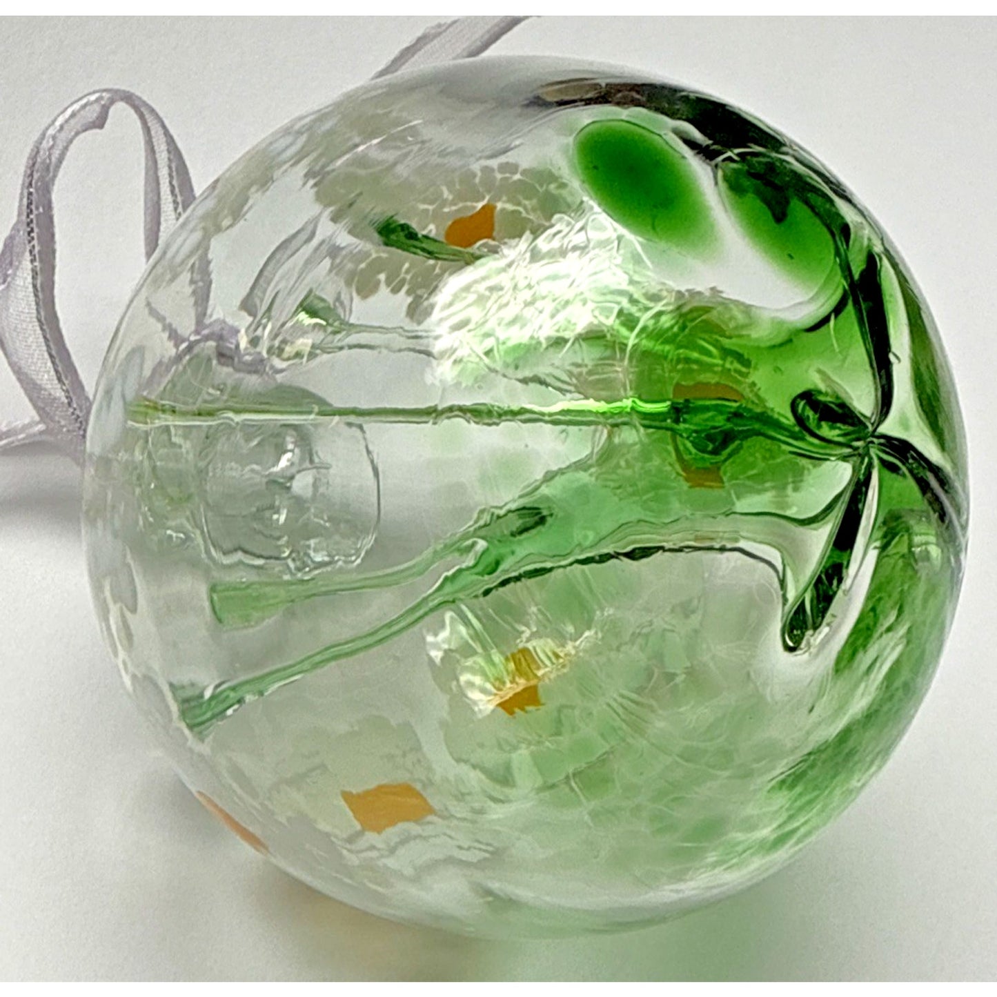 Kitras Glass Blown Long Stem Daisy Flower Blossom Ball Hanging Ornament Orb