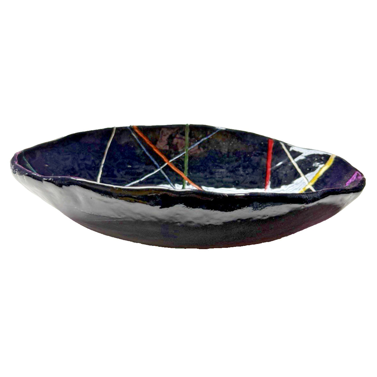 Studio Art Pottery Black Glazed Bowl Modernist Geometric Abstract Lines Read