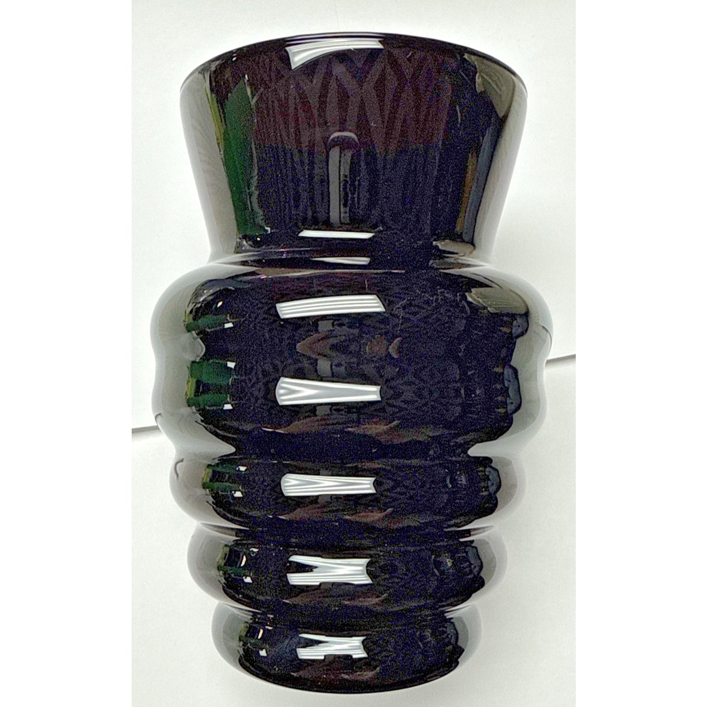 Vtg Finn Crystal Iittala Marlene Vase Kerttu Nurminen Black Amethyst Ribbed Vase