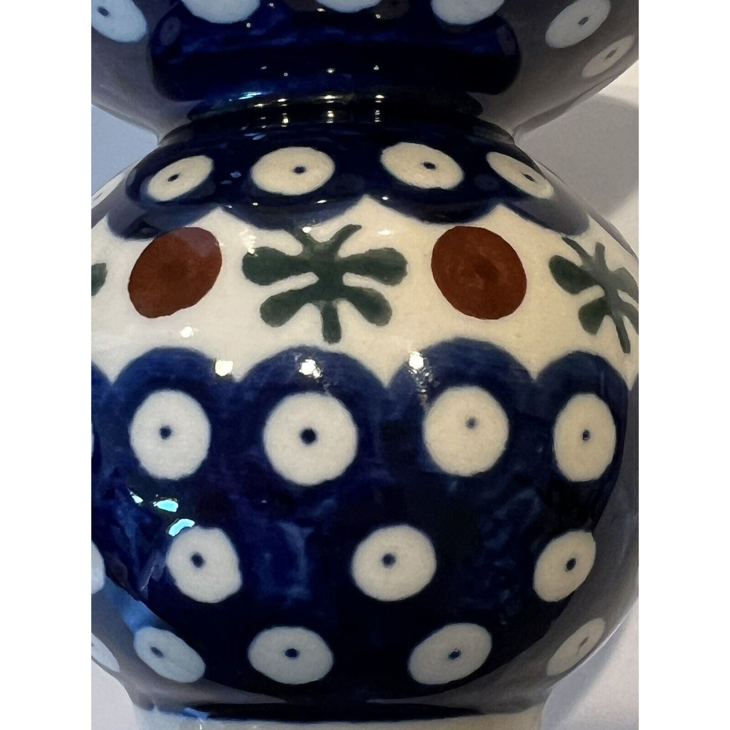 Boleslawiec Hand Made Polish Pottery Vase Blue Flared Rim Peacock Mosquito