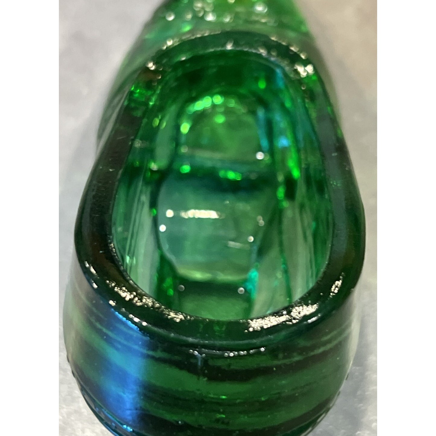 EAPG US Glass Green Ladies Shoe Novelty Ashtray Paperweight Heeled Slipper