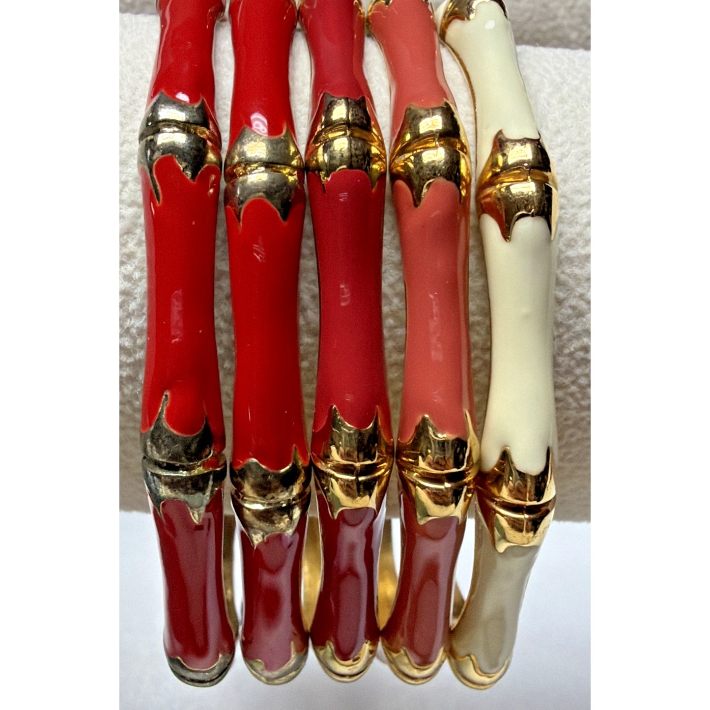 Vintage Lot of 5 Gold Metal Brass Enamel Bamboo Bracelets As Is
