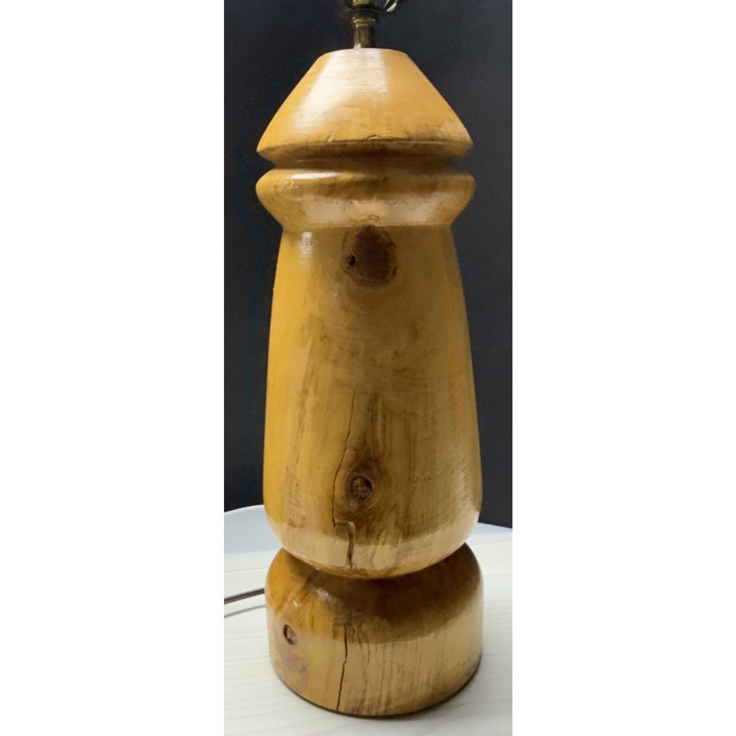 Vintage Wood Turned Table Lamp Burlwood Tall Flame Finial As Is Read