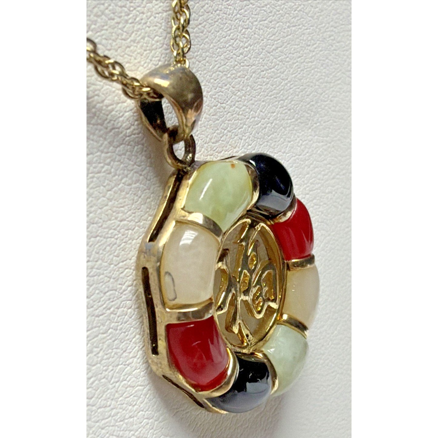Joseph Cleary JC Asian Good Luck Pendant Multistone Donut Plated Necklace Read