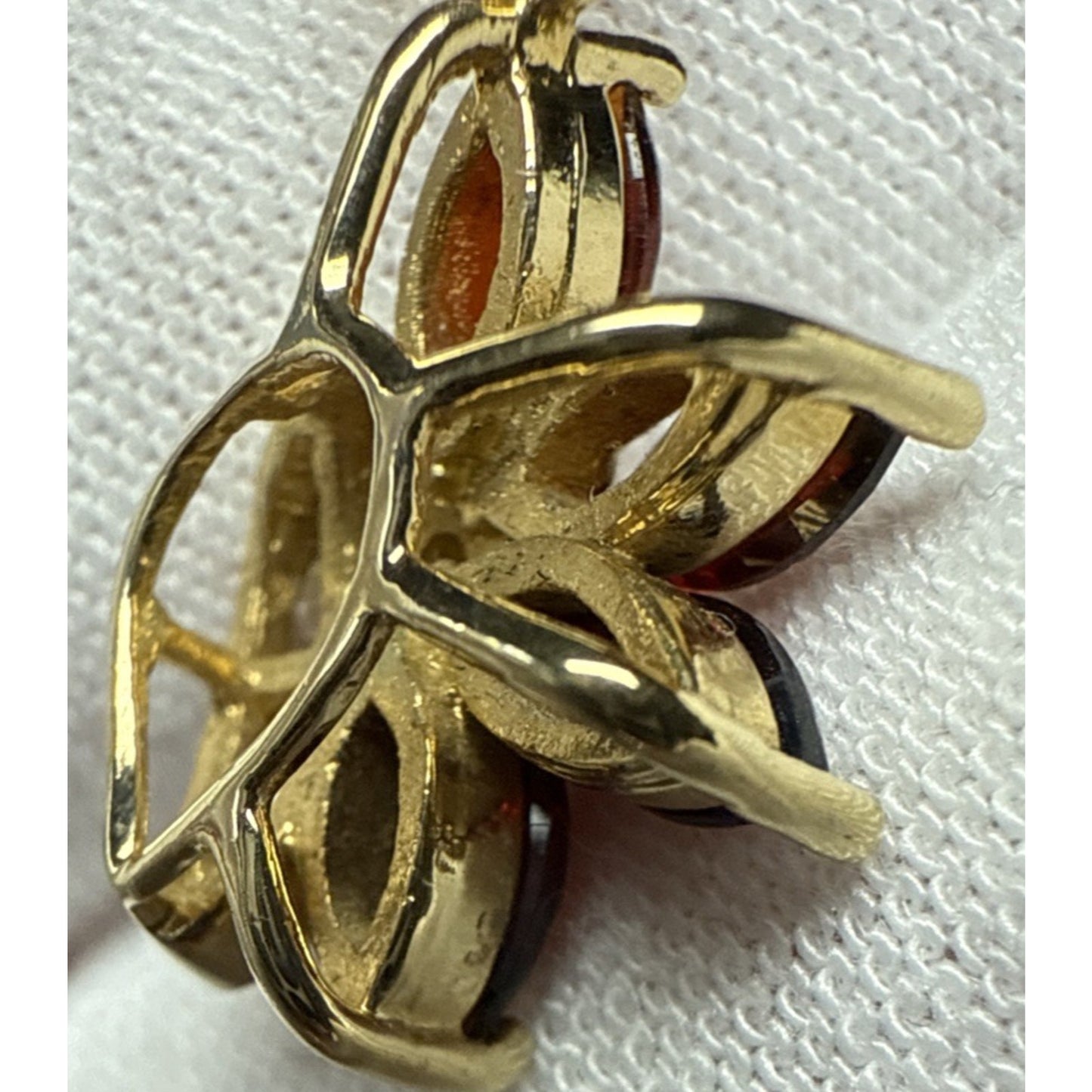 Vintage 10k Gold Plated Flower Cluster Pendant Charm Ruby Garnet Crystal As-Is