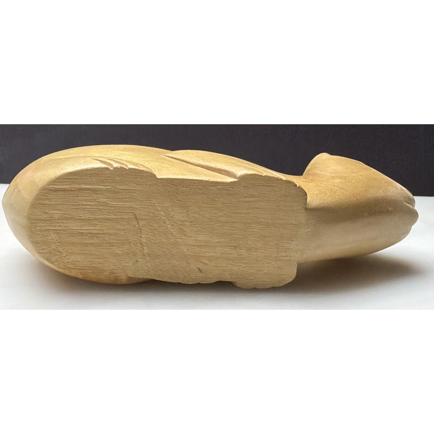 Folk Art Whimsey Hand Carved Solid Wood Cat Figurine Crouched Statue