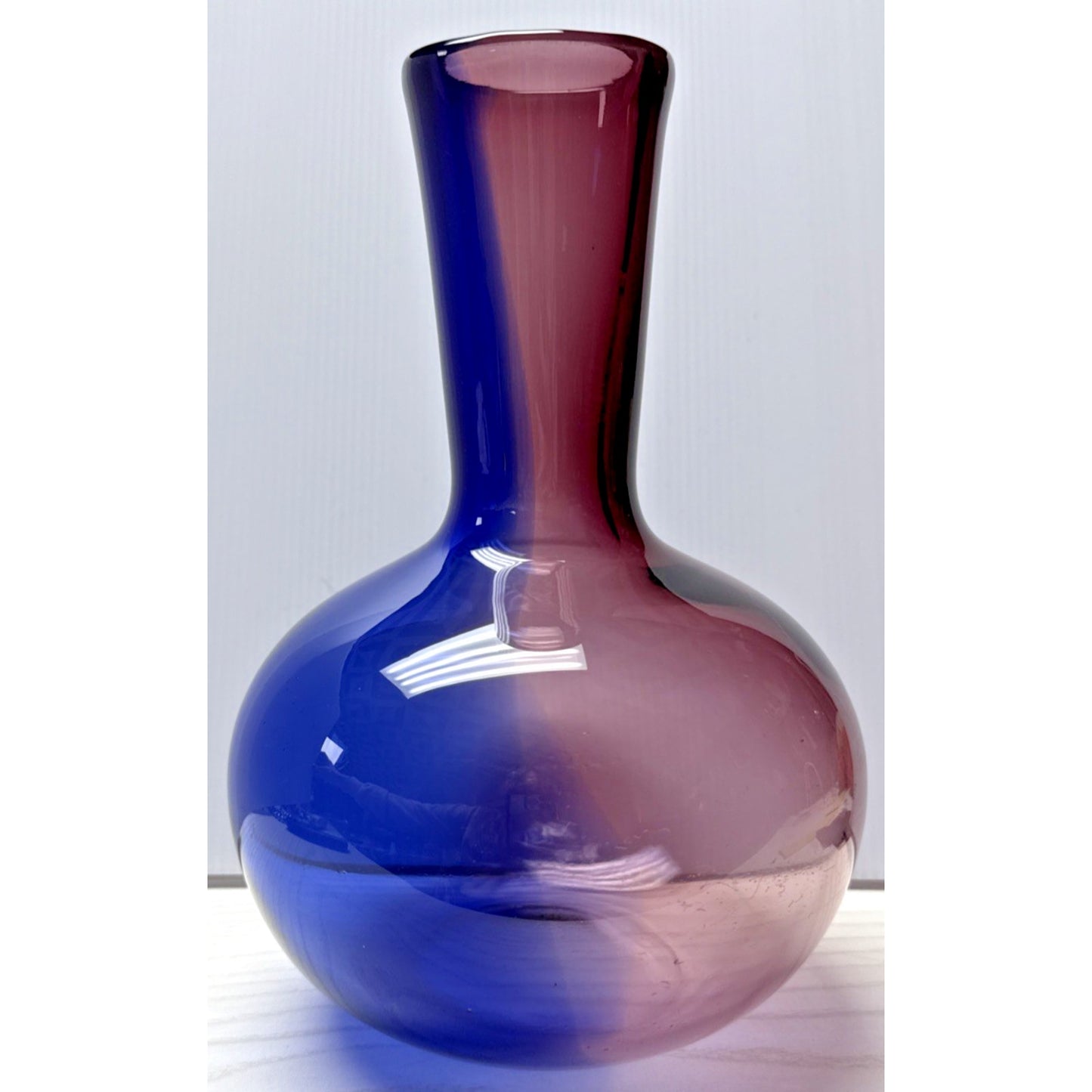 MCM Poland Art Glass Vase Abstract Dual Color Purple Amethyst Blue As-Is